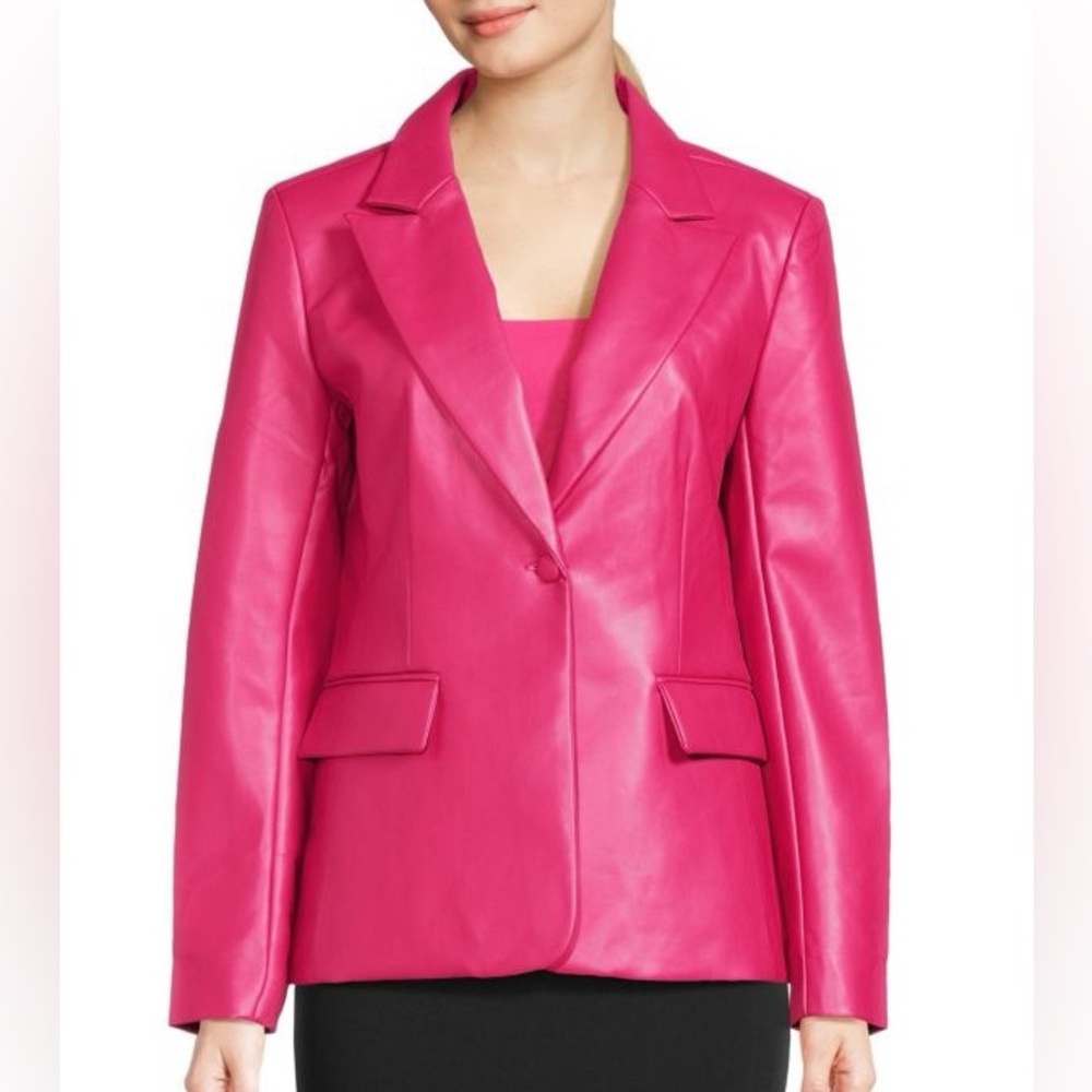 NWT BCBGeneration Faux Leather Blazer Suit Jacket in Pink Peacock - Size XS - Picture 3 of 9